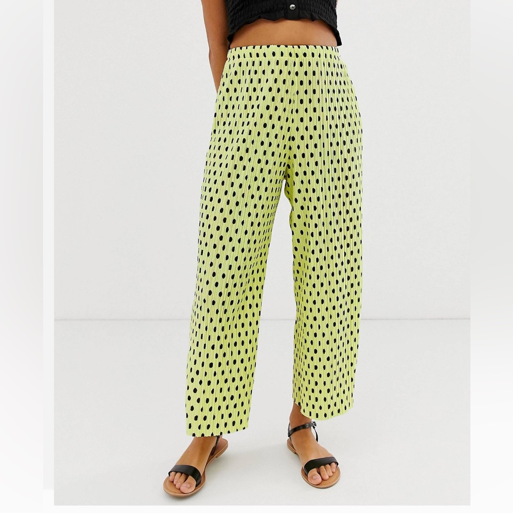Neon Yellow polka dot culotte pants